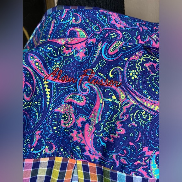 Alan Flusser Pastel Plaid Mens Button Down Shirt Size XL - Picture 6 of 6